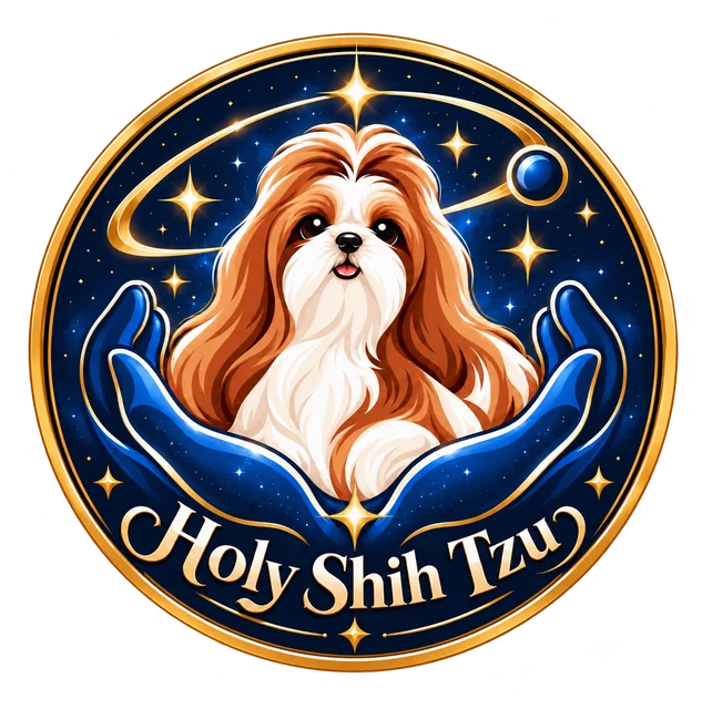 Holy Shih Tzu logo: a Shih Tzu held in two hands among the stars
